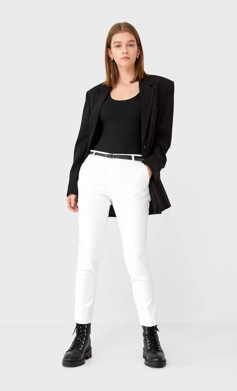 Stradivarius Pantaloni Eleganti Con Cintura Femminile Bianco 46