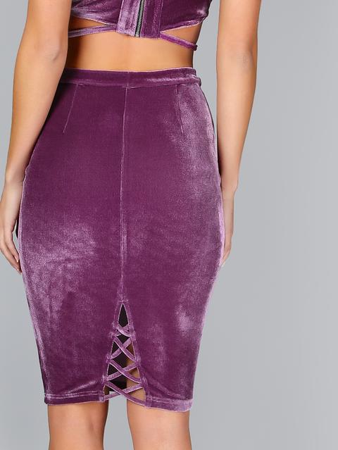 Gonna A Matita Di Velluto Incrociato Indietro Violetto