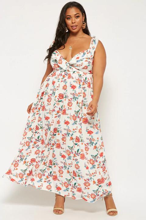 Plus Size Cross-back Floral Print Maxi Dress