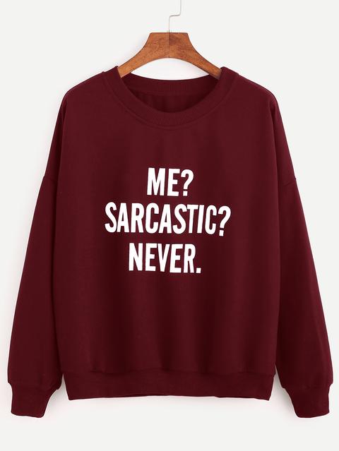 Burgundy Drop Shoulder Letters Print Sweatshirt