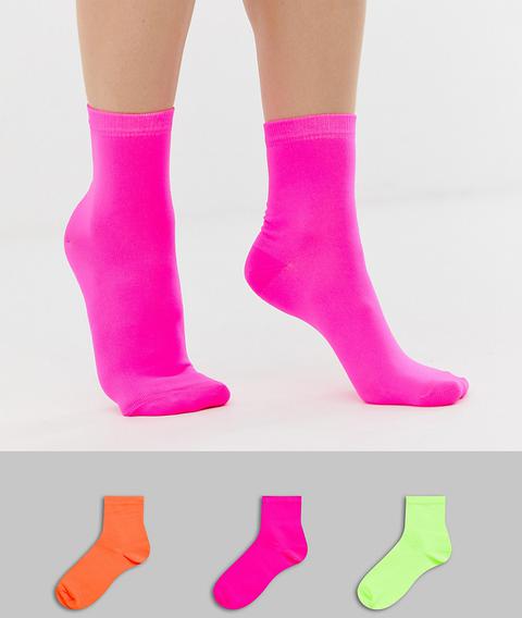 Asos Design 3 Pack Neon Ankle Socks-multi