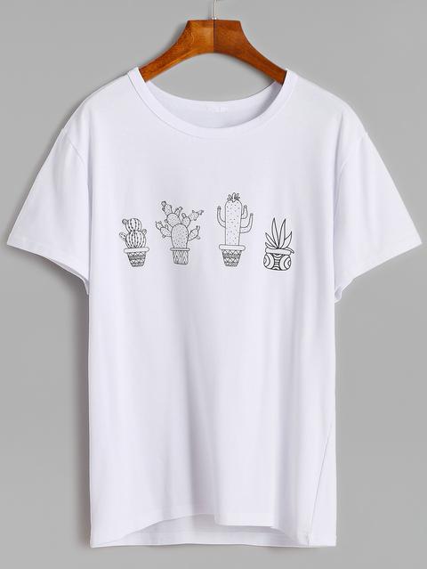 T-shirt Stampa Cactus - Bianco