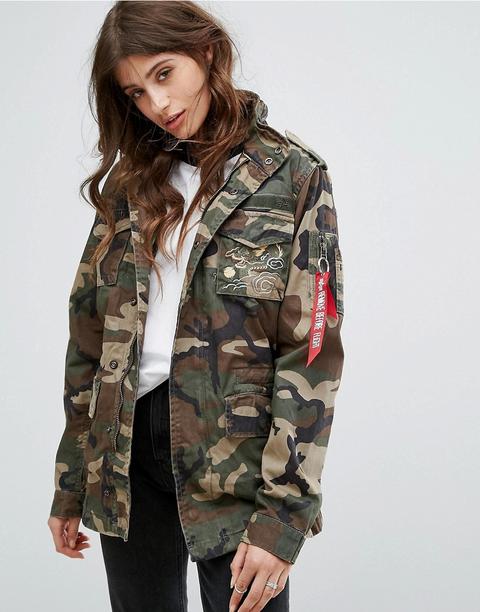 Alpha Industries - Giubbino Stile Militare Con Dragone - Marrone