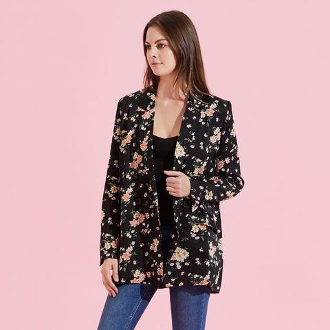 Blazer In Raso Con Stampa Floreale