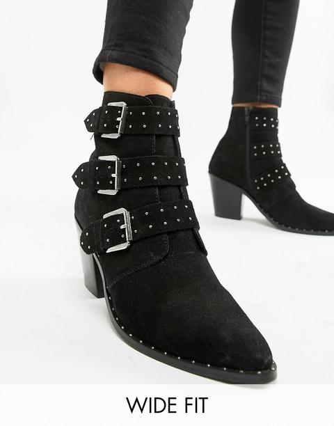 Asos Design - Region - Stivaletti Pianta Larga Scamosciati Con Borchie - Nero