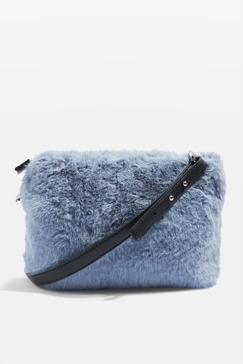 Womens Rupert Faux Fur Cross Body Bag - Blue, Blue