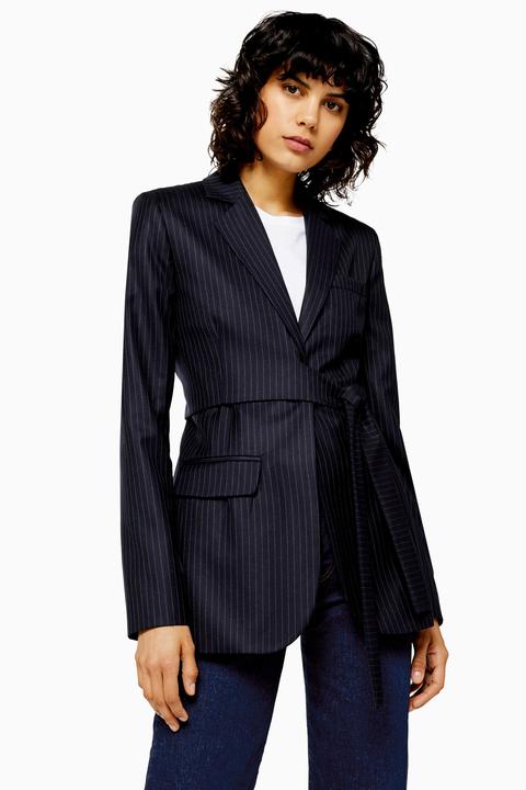 **wickelblazer Aus Wolle Mit Nadelstreifen Von Boutique - Navy Blau