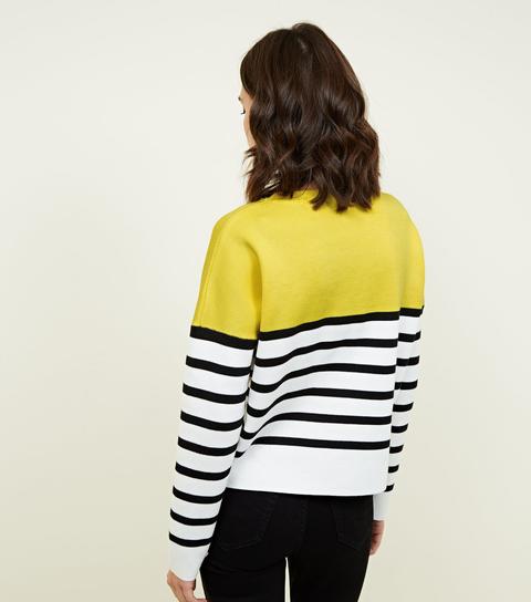 Yellow Stripe Colour Block Jumper New Look