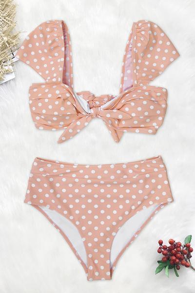 Peach Polka Dot High-waisted Bikini