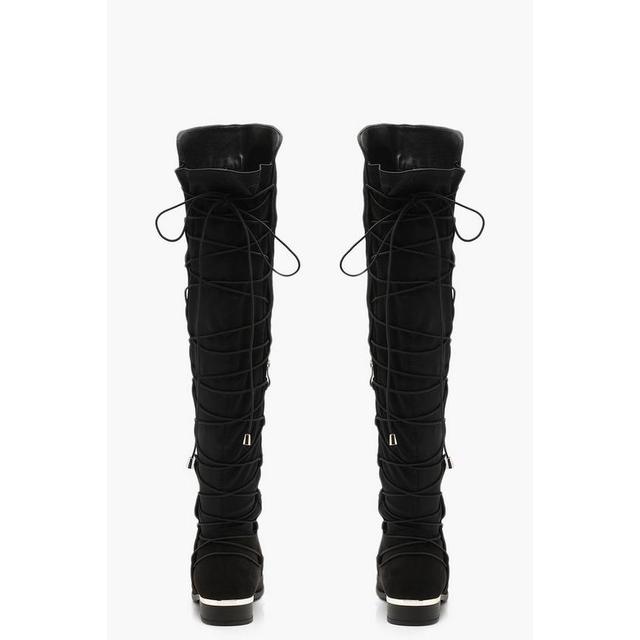 bungee lace back knee high boots