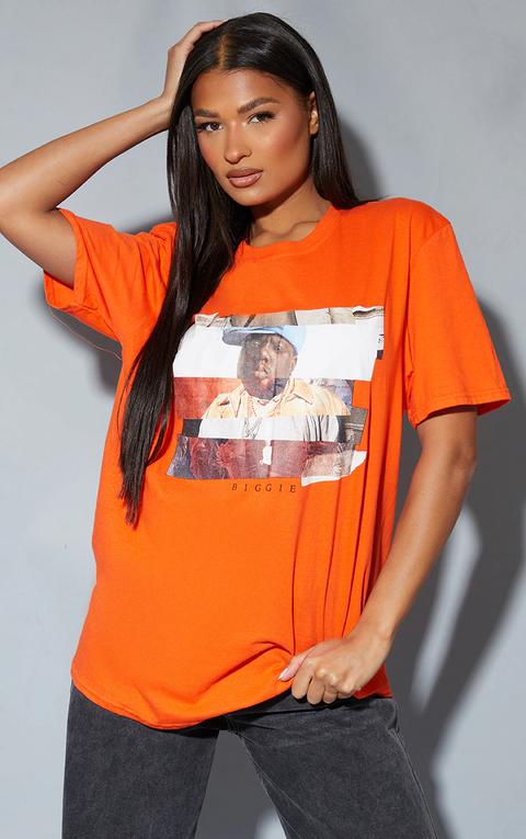 Orange Biggie Print Oversized T Shirt