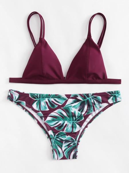 Set De Bikini Con Estampado De Palma