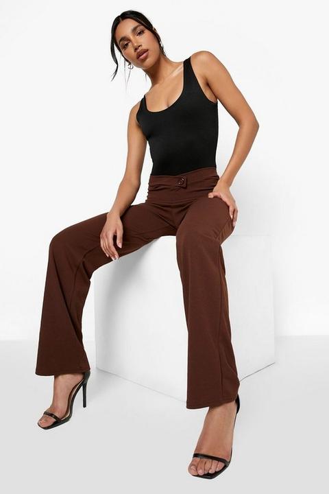 Womens Asymmetric Button Straight Leg Trousers - Brown - 6, Brown