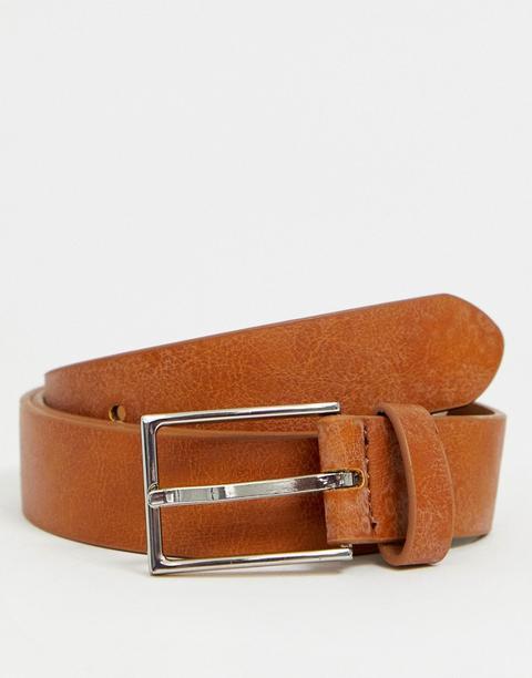 Asos Design Smart Faux Leather Slim Belt In Tan