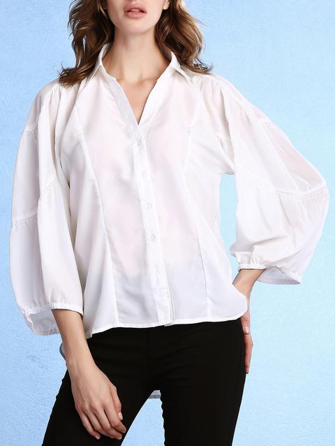 Manicotto Della Lanterna Hem Irregolare Camicia Bianca White