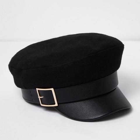 Black Gold Buckle Baker Boy Hat