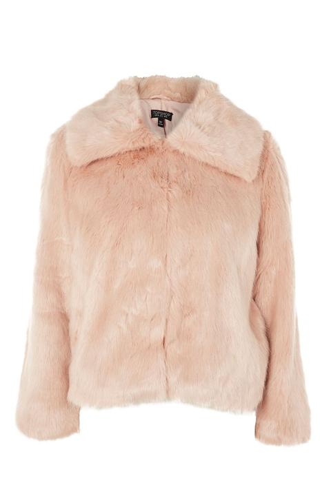 Womens Faux Fur Coat - Nude, Nude