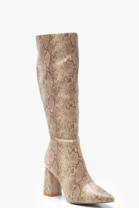 Snake Knee High Block Heel Boots