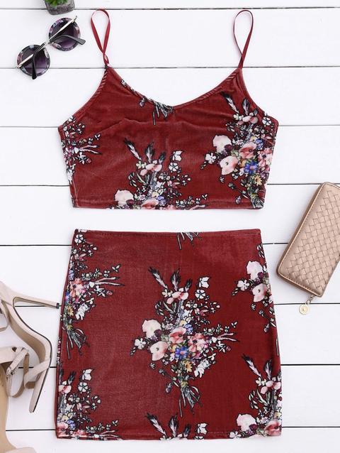 Floreale Top In Velluto E Bodycon Gonna