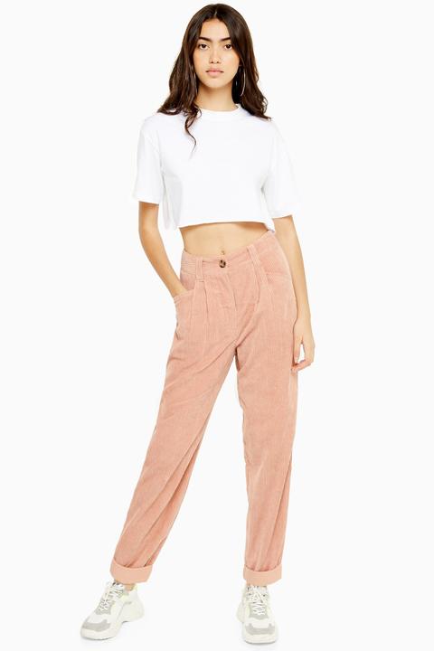 Womens Pink Casual Corduroy Tapered Trousers - Blush, Blush