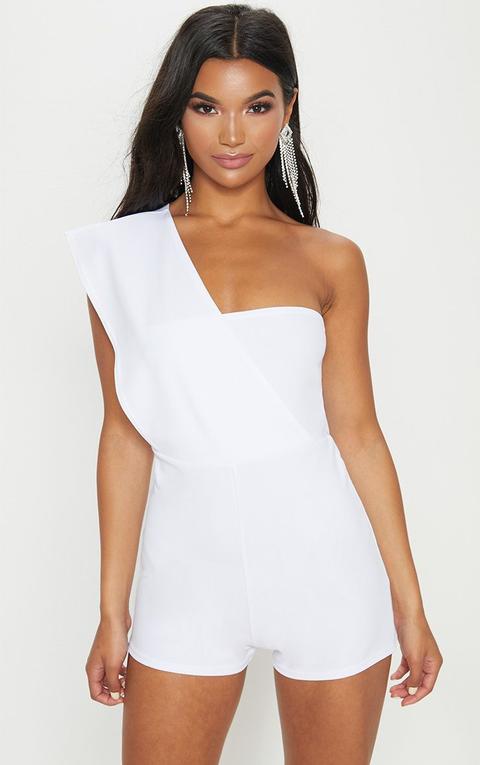 White Drape One Shoulder Playsuit from 