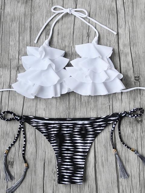 Flounce Detail Tassel Tie Bikini Set