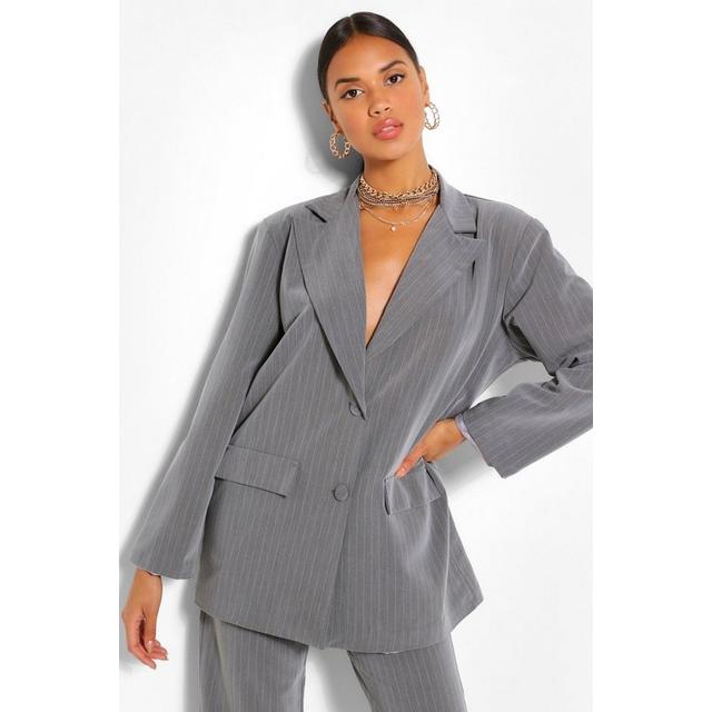 Grey pinstripe blazer womens Clearance