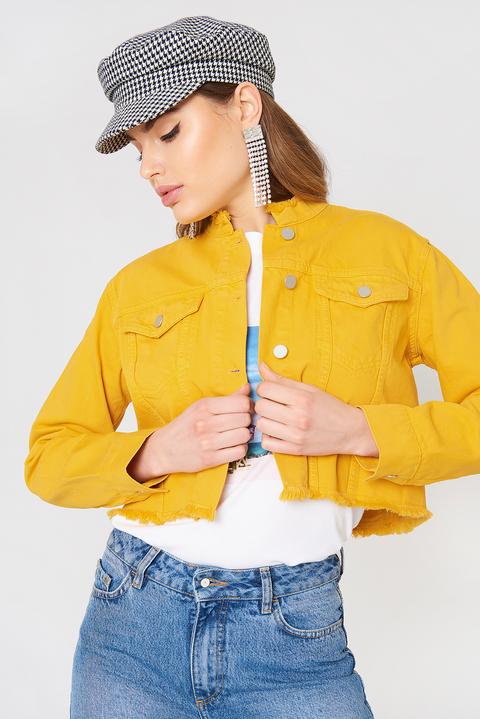 Raw Hem Short Denim Jacket Yellow