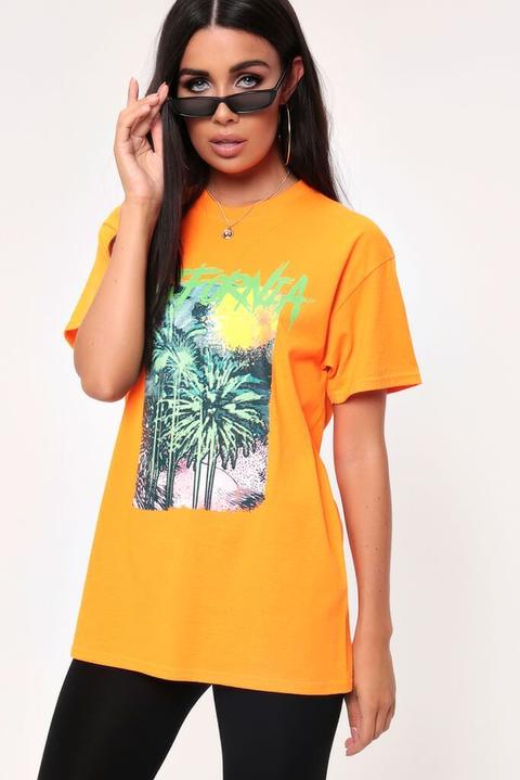 Orange Graffiti Graphic T Shirt