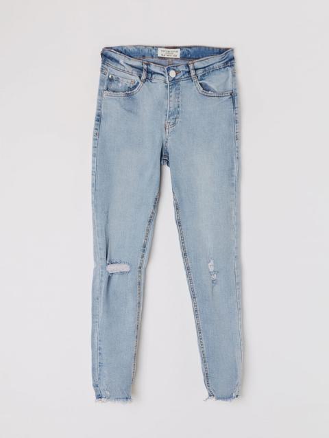 Jeans Skinny Con Rotture Blu Denim Chiaro