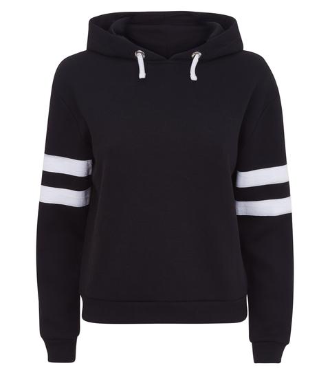 Girls Black Stripe Sleeve Hoodie New Look