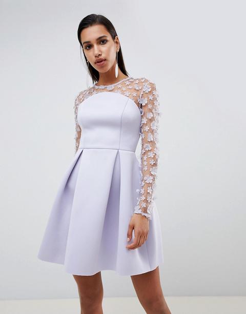 Minivestido De Graduación De Neopreno Con Escote Palabra De Honor Y Encaje Floral En 3d De Asos Design