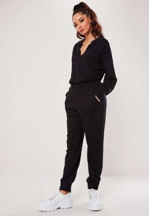 Black Notch Front Slouch Jumpsuit, Black