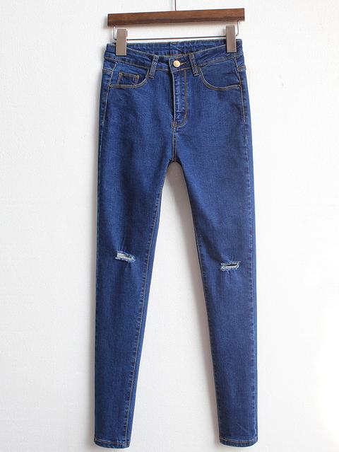 Pantalón Tiro Alto Rotos Denim Skinny-azul