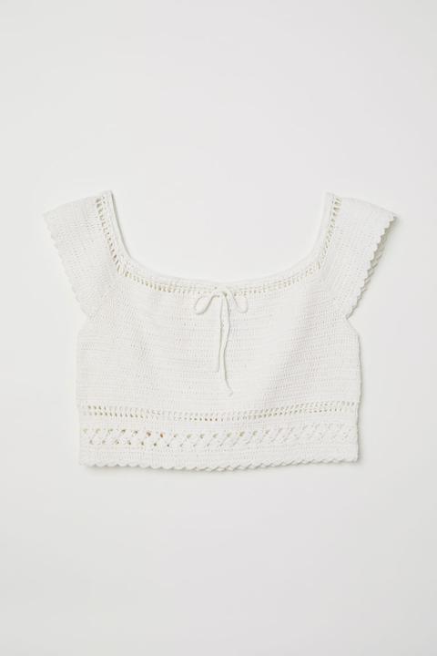 Crocheted Off-the-shoulder Top - White