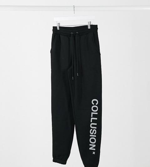 Collusion Unisex Joggers With Logo Print In Black