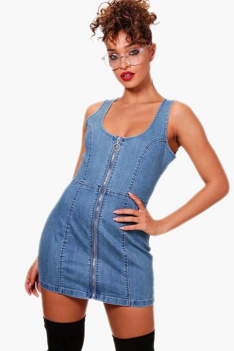 Zip Front Denim Bodycon Dress From Boohoo On 21 Buttons