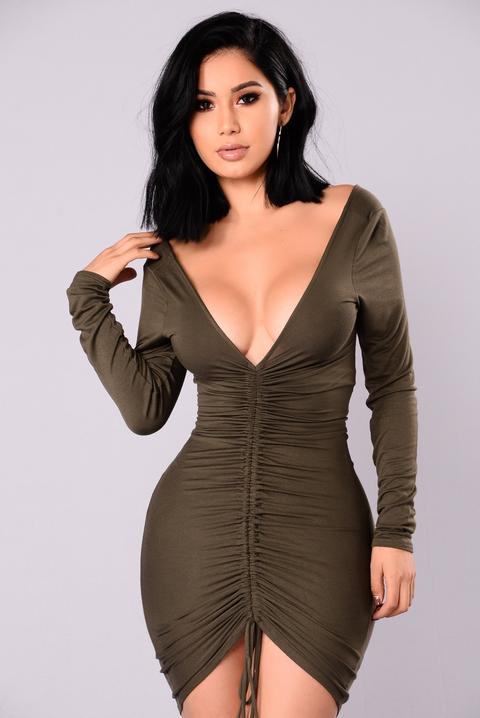 Hong Kong Ruched Dress - Olive