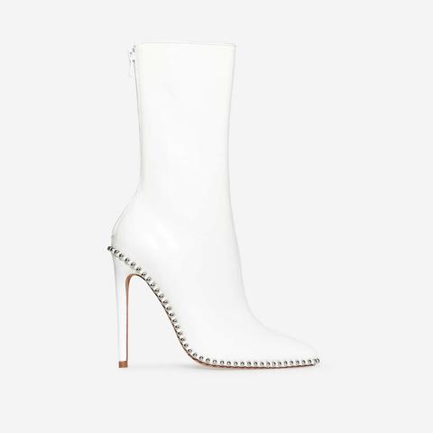 Drome Studded Detail Ankle Boot In White Faux Leather, White