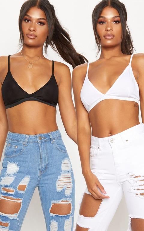 Basic Black & White 2 Pack Triangle Bralet, Black