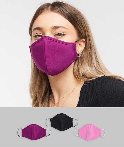 Asos Design - Lot De 3 Masques En Tissu - Noir Et Violet-multicolore
