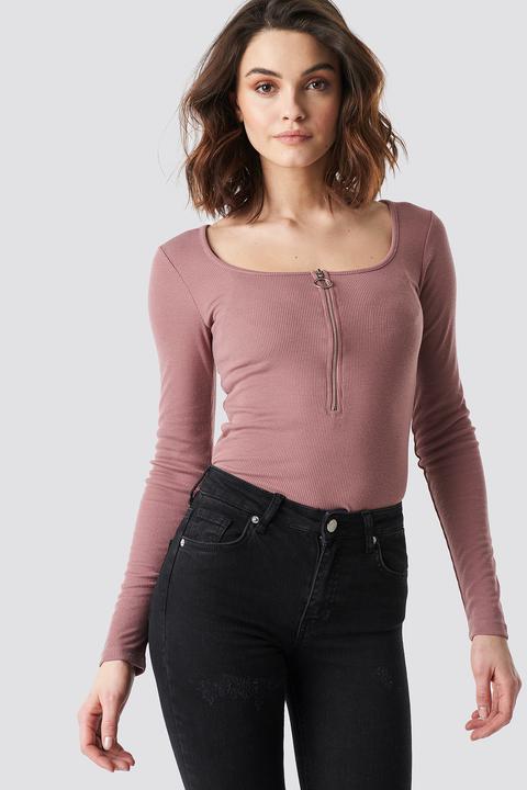 Na-kd Long Sleeve Zipped Top - Pink