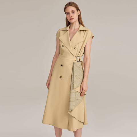 Draped Detail Buckle Belted Trench Dress