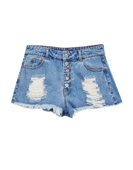 Short Denim Mom Fit Rotos