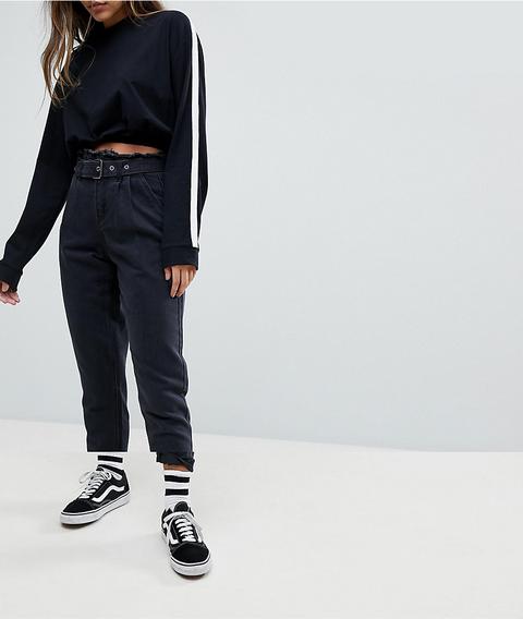 Noisy May Paper Bag Waisted Jean In Black - Black