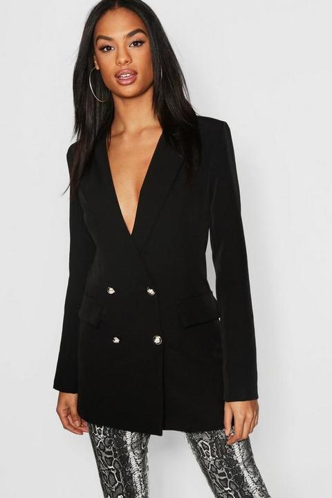 "tall" - Blazer De Costume À Épaulettes Et Boutons Contrastants - Noir - 42, Noir