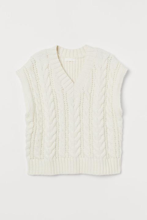 Cable-knit Sweater Vest - White