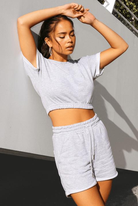 Grey Jersey Cropped Tee & Shorts Loungeset