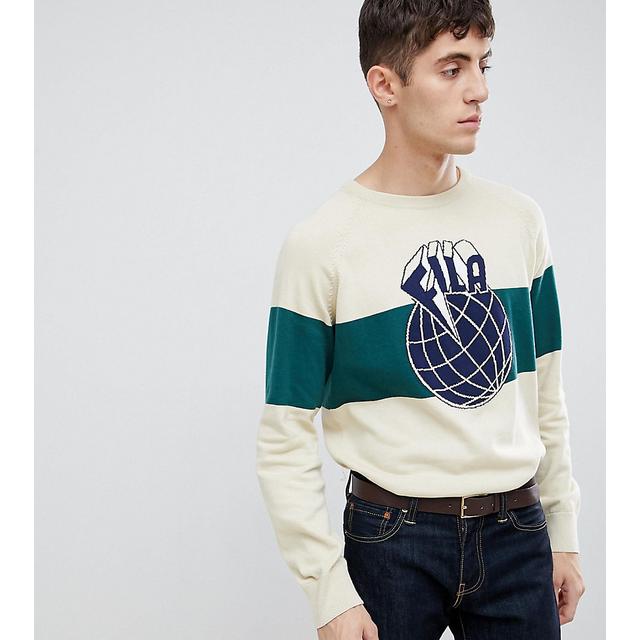 London Skru ned Eksperiment Fila Knitted Sweatshirt With Large Globe Panel Logo In Stone from ASOS on  21 Buttons
