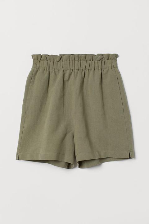 Shorts Aus Leinenmischung - Green - Damen
